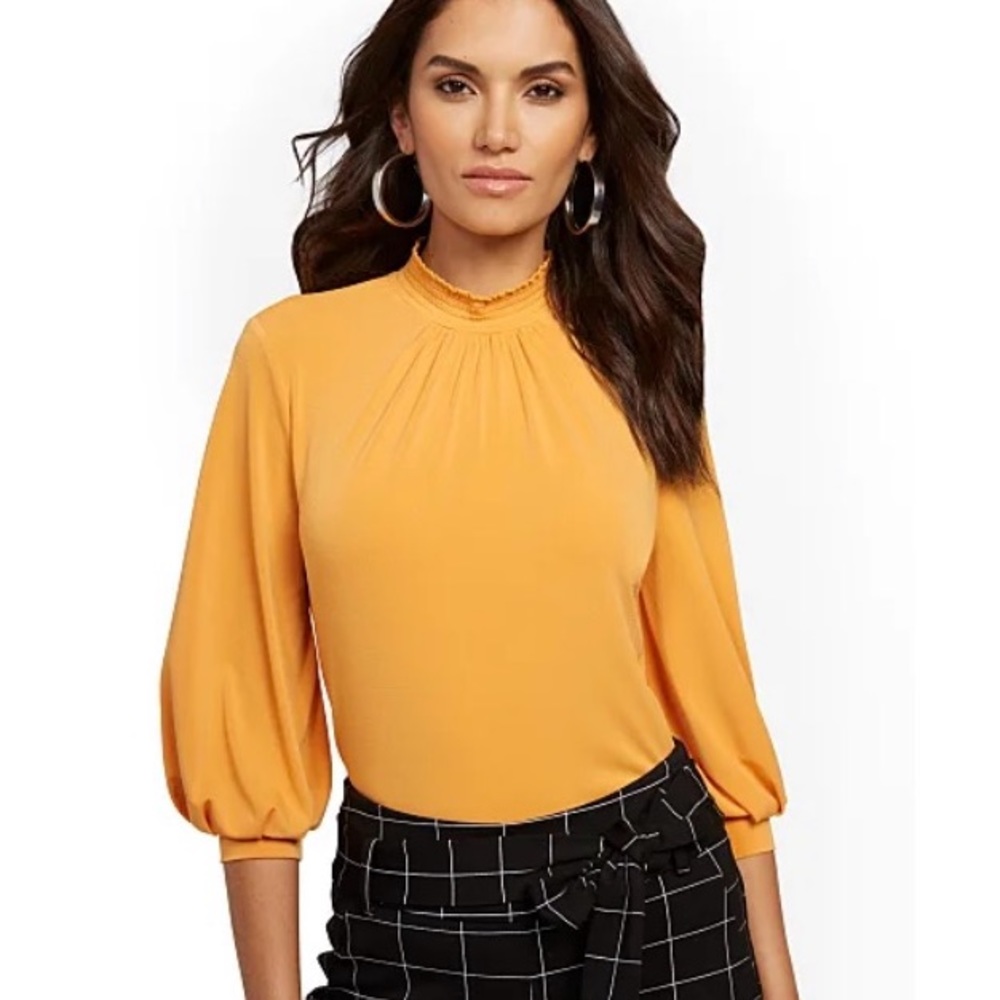 NY&CO golden/mustard smocked mock-neck blouse, XXL, NWT